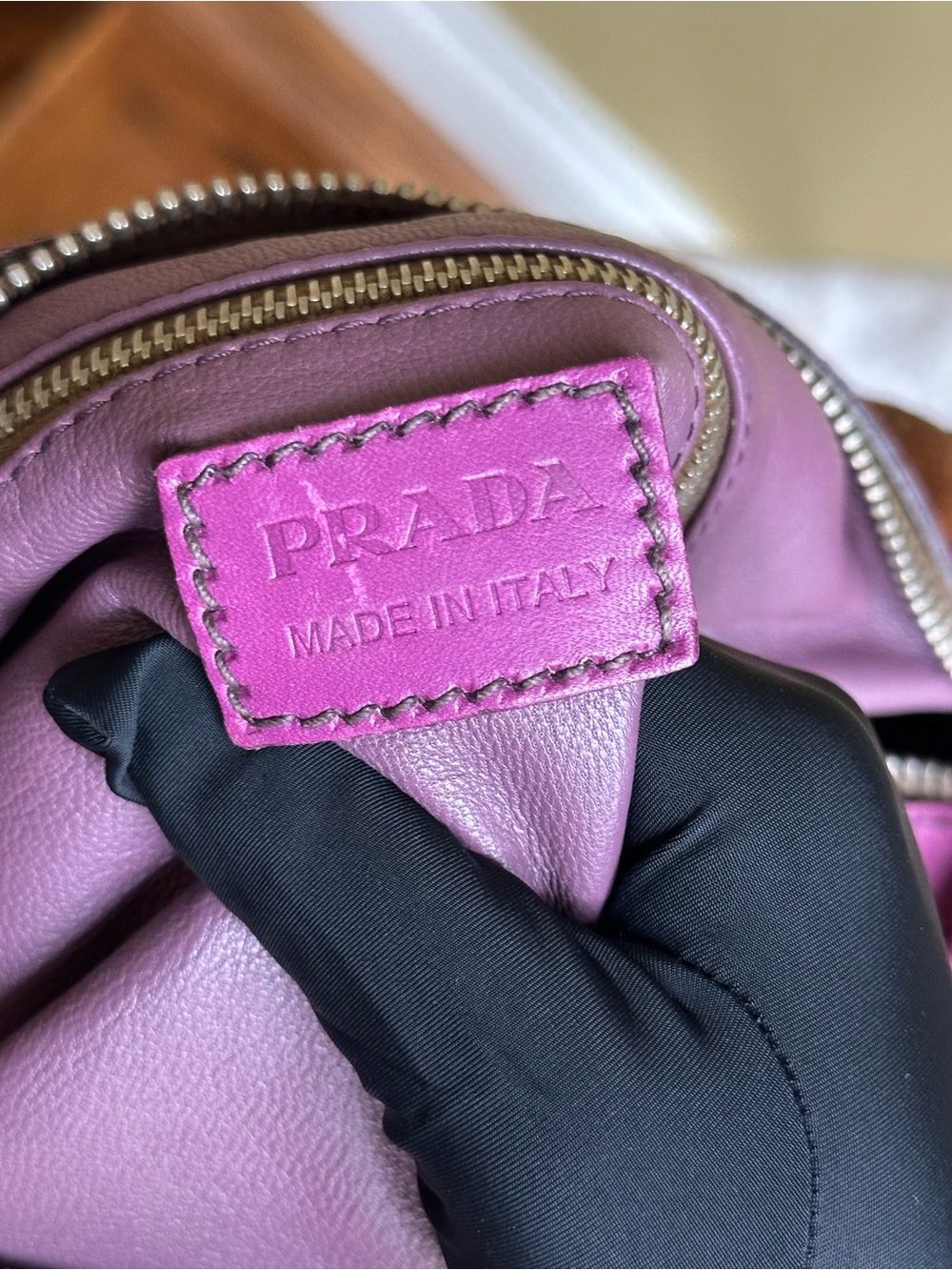 Prada Brown Suede Pink Leather Barrel Bag - Picture 17 of 17